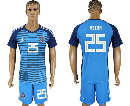 Spain #25 Reina Blue Goalkeeper Soccer Country Jersey - Click Image to Close